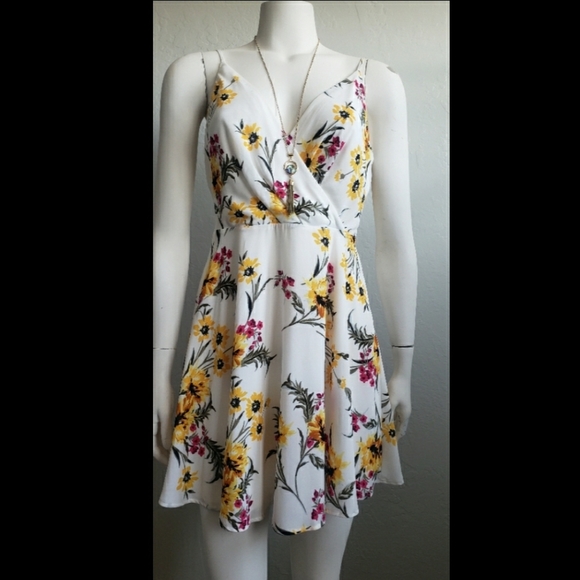 Express Mini Dress | Floral | Color: White/Yellow | Size: M |  - Picture 1 of 6